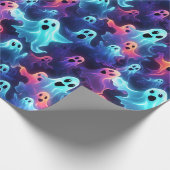 不気味な幽霊ブルーレッドパープルハロウィーンデコップページ ラッピングペーパー (角)