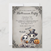 不気味な幽霊人形と骸骨のハロウィンパーティー 招待状 (正面)