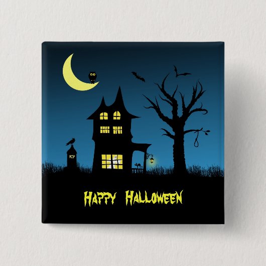 不気味な幽霊屋敷のハロウィン 缶バッジ (正面)