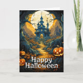 不気味な幽霊屋敷 - ハッピーハロウィン カード (正面)
