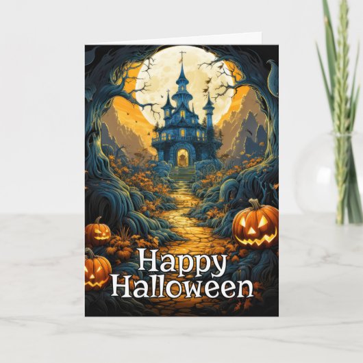 不気味な幽霊屋敷 - ハッピーハロウィン カード (正面)