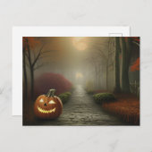 不気味な影のハロウィンを持つジャック・オ・ランタンの小道 シーズンポストカード (正面/裏面)