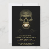 不気味な影の光る骸骨の牙 ハロウィンパーティー 招待状 (正面)