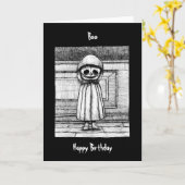 不気味な怖いチャイルドスケートンゴシックダーク誕生日 カード (黄色い花)