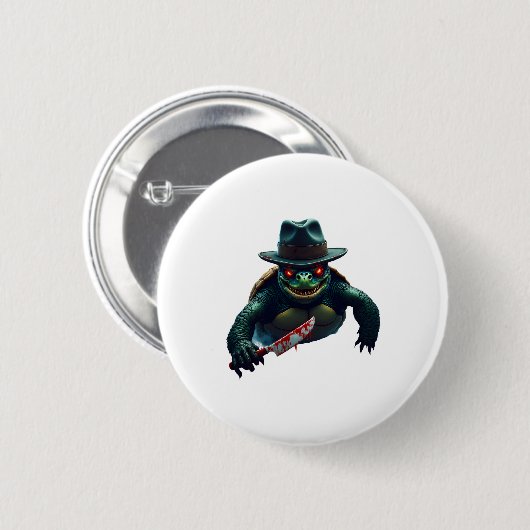 不気味な怖いハロウィーンのカメTシャツ 缶バッジ (正面&裏面)