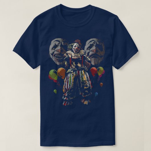 不気味な悪ピエロバルーン怖いハロウィーン Tシャツ (デザイン正面)
