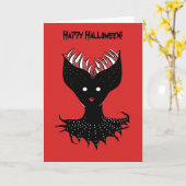 不気味な悪魔の少女の歯 脳 幸せなハロウィン カード (黄色い花)