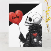 不気味な愛の形 - カスタマイズ可能なドクロと風船 カード (黄色い花)