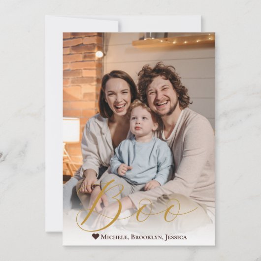 不気味な手書き文字の「Boo」ハッピー ハロウィン フォト シーズンカード (正面)