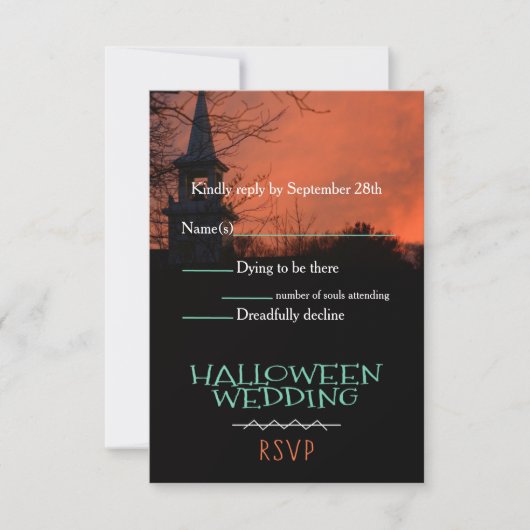不気味な教会のハロウィンウェディング出欠確認カード 出欠カード (正面)