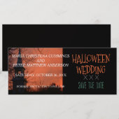 不気味な教会のハロウィンウェディング 保存日付カード セーブザデート (正面/裏面)