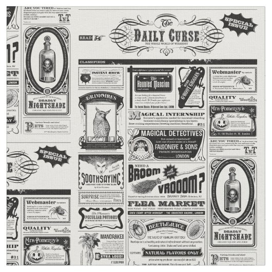 不気味な新聞織物 ファブリック (クローズアップ)