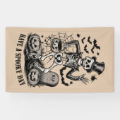 不気味な日ハロウィーンの魔女スケルトンを持っている 横断幕 (横)