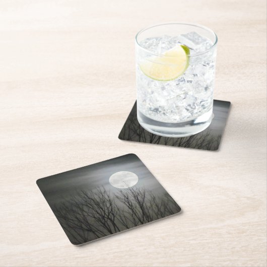 不気味な月のコースター スクエアペーパーコースター (インサイチュ)