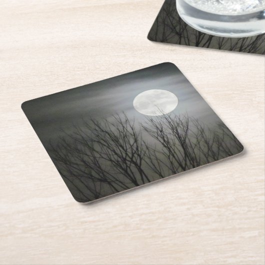 不気味な月のコースター スクエアペーパーコースター (アングル)