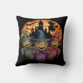 不気味な月光の下のハロウィーンのかかしトリオ クッション (裏面)