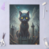 不気味な月光の黒猫 ハロウィンデコパージュ 薄葉紙 (クラフト)