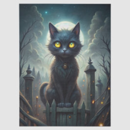 不気味な月光の黒猫 ハロウィンデコパージュ 薄葉紙