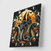 不気味な月明かりの下に渦巻くハロウィーンのヘビ スクエア壁時計 (傾斜)