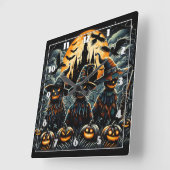 不気味な月明かりの中のハロウィーンのかかしトリオ スクエア壁時計 (傾斜)