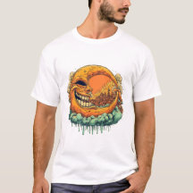 不気味な月 燃える村 グラフィックTシャツ