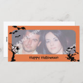 不気味な木、こうもりおよび魔法使いのハロウィンの写真カード シーズンカード (正面/裏面)