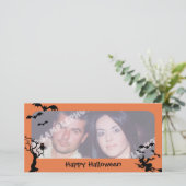 不気味な木、こうもりおよび魔法使いのハロウィンの写真カード シーズンカード (スタンド正面)