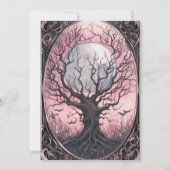 不気味な木 満月 ピンクの空 ハロウィンパーティー 招待状 (裏面)