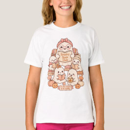 不気味な本クラブの幽霊が本を読むカボチャのカバー　秋 Tシャツ
