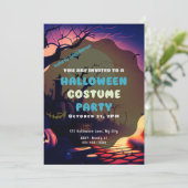 不気味な村のカボチャのランタン　ヴィンテージ ハロウィン 招待状 (スタンド正面)