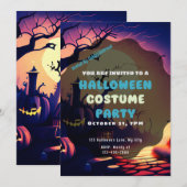 不気味な村のカボチャのランタン　ヴィンテージ ハロウィン 招待状 (正面/裏面)