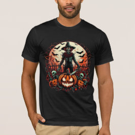 不気味な案山子ジャックオランタン 怖いハロウィン Tシャツ