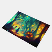 不気味な森のハロウィンに光るカボチャ ドアマット (アングル)