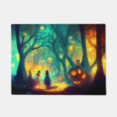 不気味な森のハロウィン カボチャが光る ドアマット (正面)