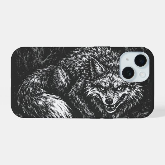不気味な森の狐 ― BurnsInHell作 iPhone 15ケース (裏面横)