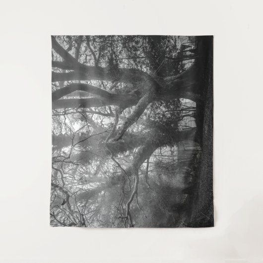 不気味な森の白黒写真 タペストリー (正面)