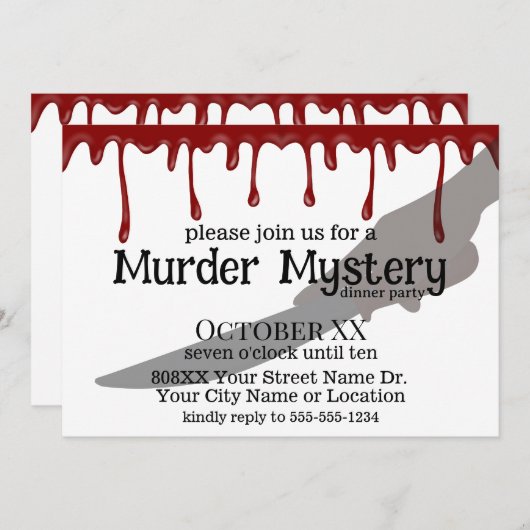 不気味な殺人ミステリーのディナーパーティー 招待状 (正面/裏面)