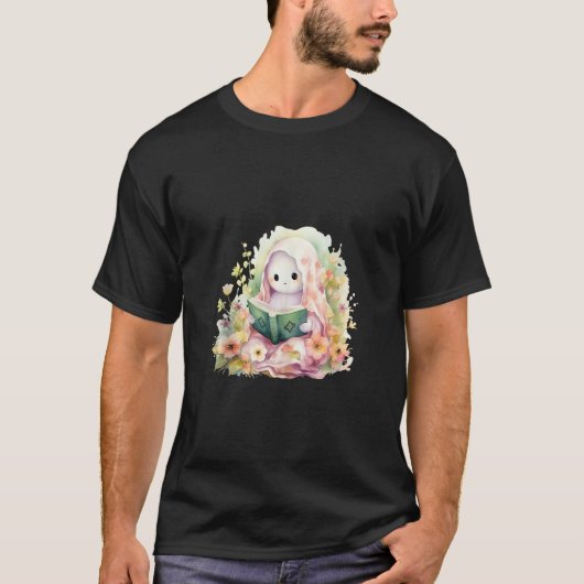 不気味な水色の本の読幽霊タンク Tシャツ (正面)