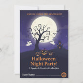 不気味な満月の夜 シンプルなハロウィンパーティー 招待状 (裏面)