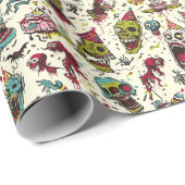 不気味な漫画のようなスカルハロウィーン ラッピングペーパー (ロールコーナー)