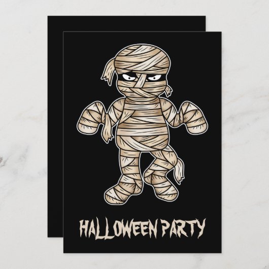 不気味な漫画のミイラハローウィンパーティ 招待状 (正面/裏面)