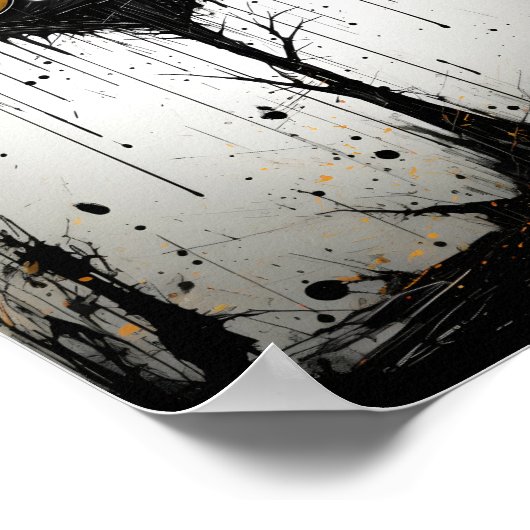 不気味な漫画ファンタジーハロウィンモンスターツリー ポスター (角)