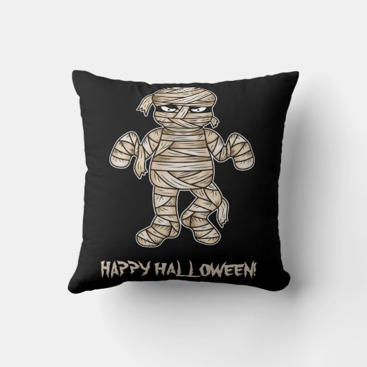 不気味な漫画ミイラ&ハッピーハローウィン文字 クッション (裏面)