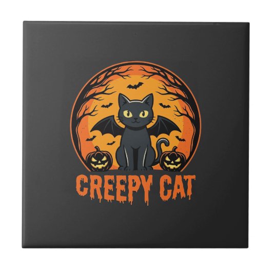 不気味な猫のハロウィン コウモリ 月 グラフィック デザイン_1 タイル (正面)