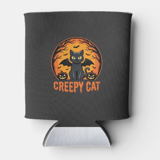 不気味な猫のハロウィン コウモリ 月 グラフィック デザイン_1 缶クーラー (正面)