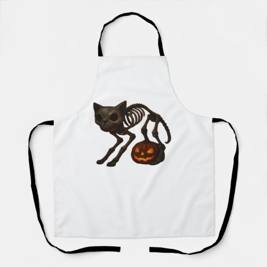 不気味な猫スケルトンクラシックハロウィーンギフトTシャツ エプロン (正面)