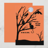 不気味な猫・カラス・フクロウ・コウモリ・夜・月 ハロウィンカード シーズンカード (正面/裏面)