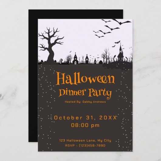 不気味な町ダークシルエットハロウィンディナーパーティー 招待状 (正面/裏面)
