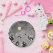 不気味な町 水彩 ハロウィン 紙皿 (パーティー)