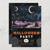 不気味な異星の風景　半月のハロウィーン 招待状 (正面/裏面)